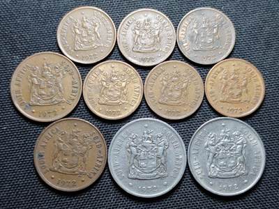 KK钱币收藏小铺 第355场 2月预留时间 周末发货 -  1972南非一组10枚 清年