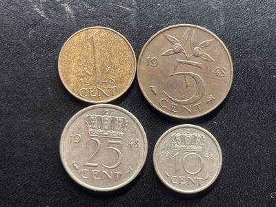 邮泉阁限时拍卖第三十一场 各国硬币专场（硬币在国外。请付邮费6元。） - 荷兰1948年4枚