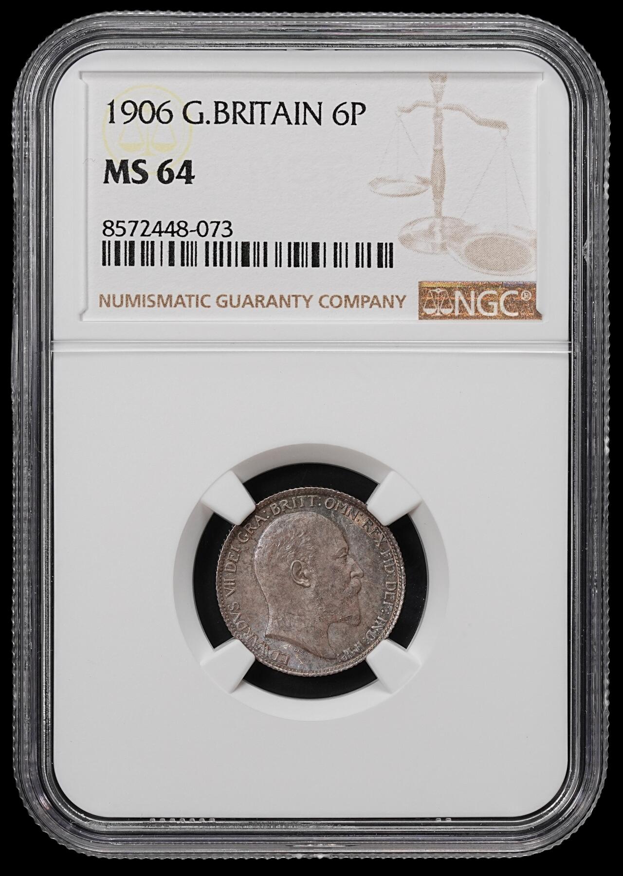 修遠堂世界钱币第八十九期 NGC MS64 1906年英国6便士银币