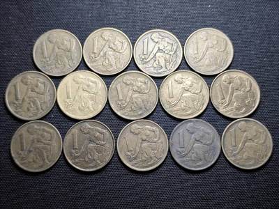 KK钱币收藏小铺 第355场 2月预留时间 周末发货 - 捷克斯洛伐克1克朗铜币一组14枚 