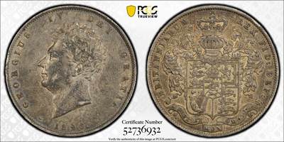 博洋堂世界钱币拍卖第143期（全场包邮） - PCGS AU50 英国1826年乔治四世1/2克朗银币，极美包浆状态