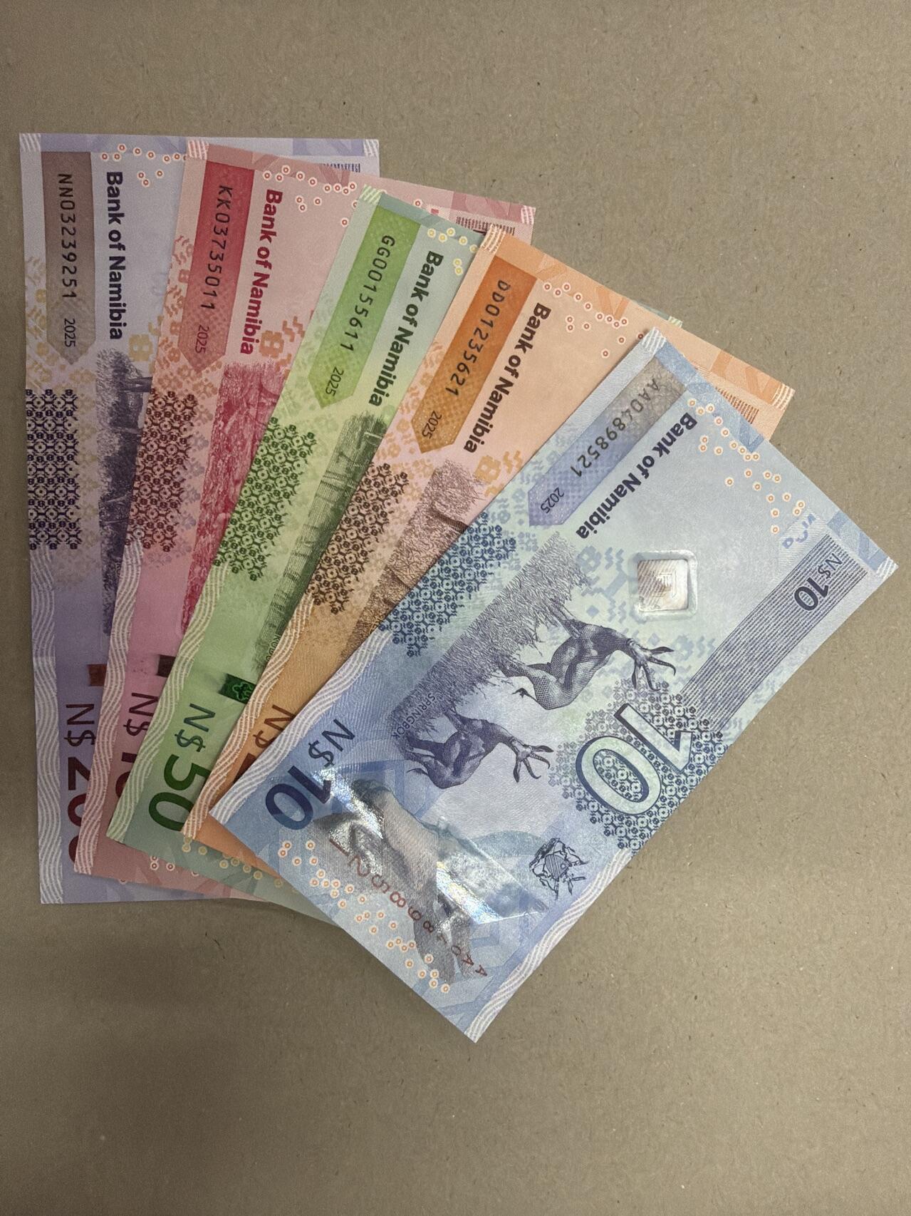 新版2025年纳米比亚10-200元套币（尾一同套币） 尾1