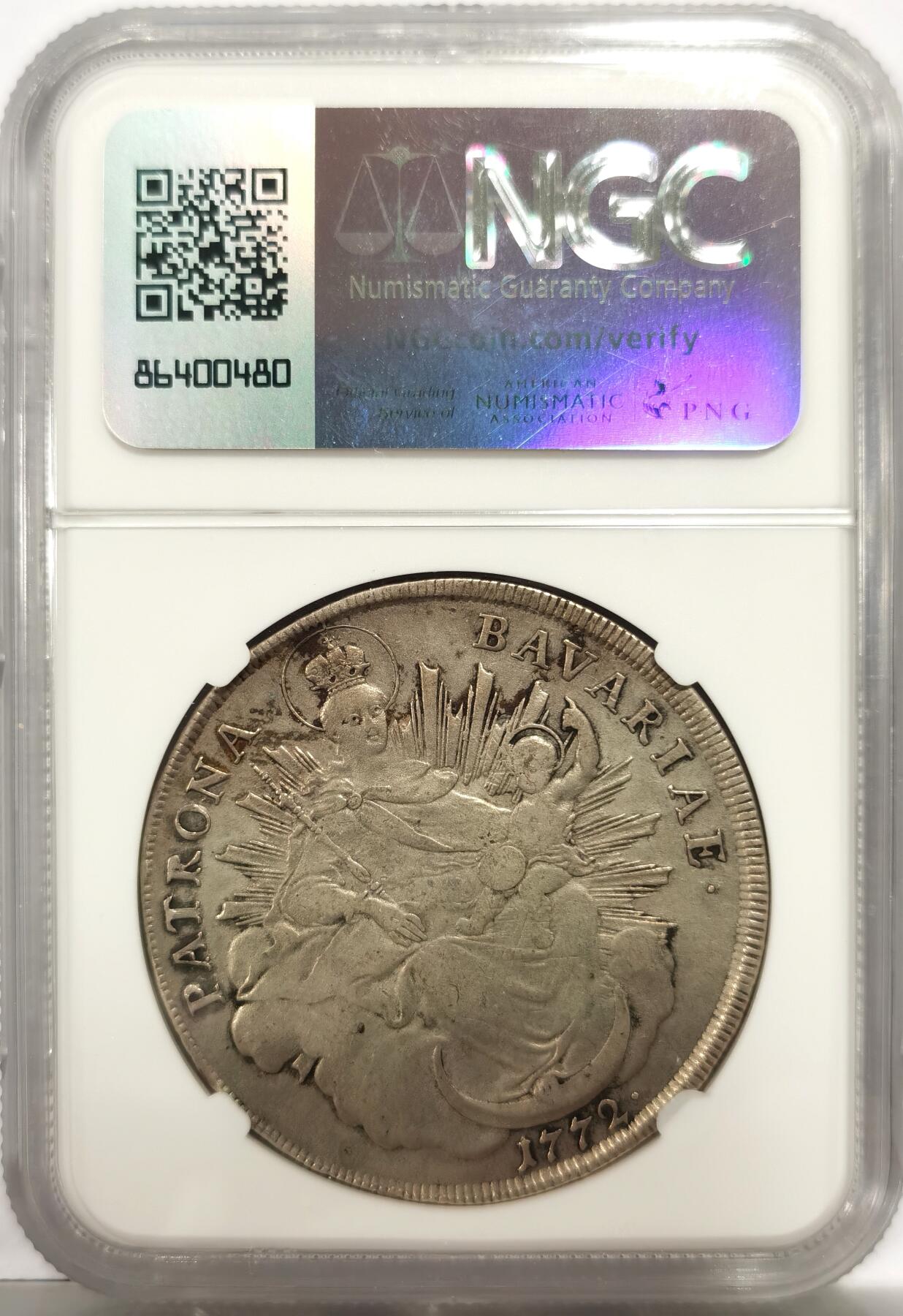 博洋堂世界钱币拍卖第143期（全场包邮） NGC VF25 德国巴伐利亚1772年圣母抱婴泰勒大银币