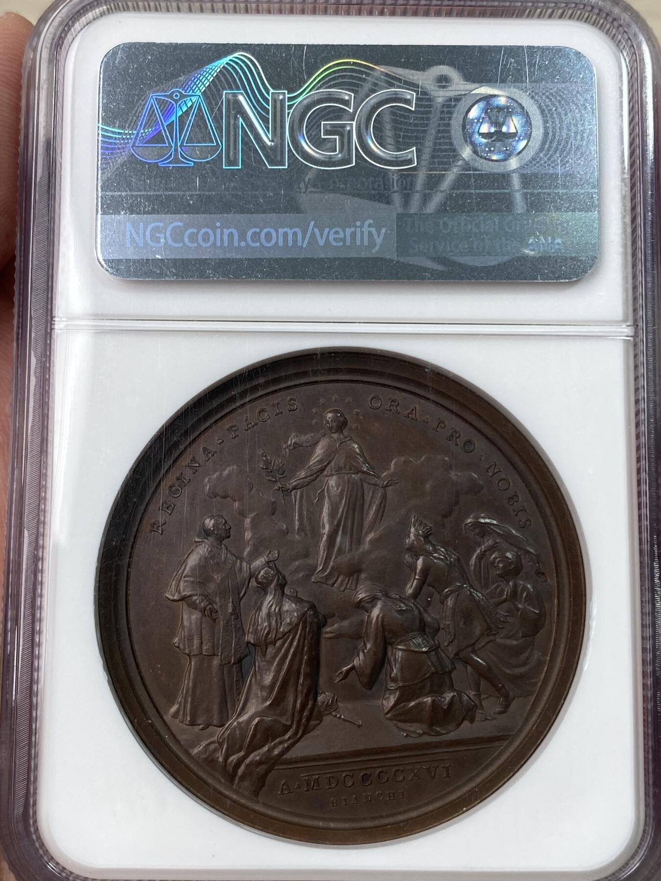 万国钱币拍卖第053期【万国秋季大拍上●周五周六两场连拍】 NGC MS63 1916年梵蒂冈教皇国本笃十五世为世界和平祈祷纪念大铜章 高浮雕精美