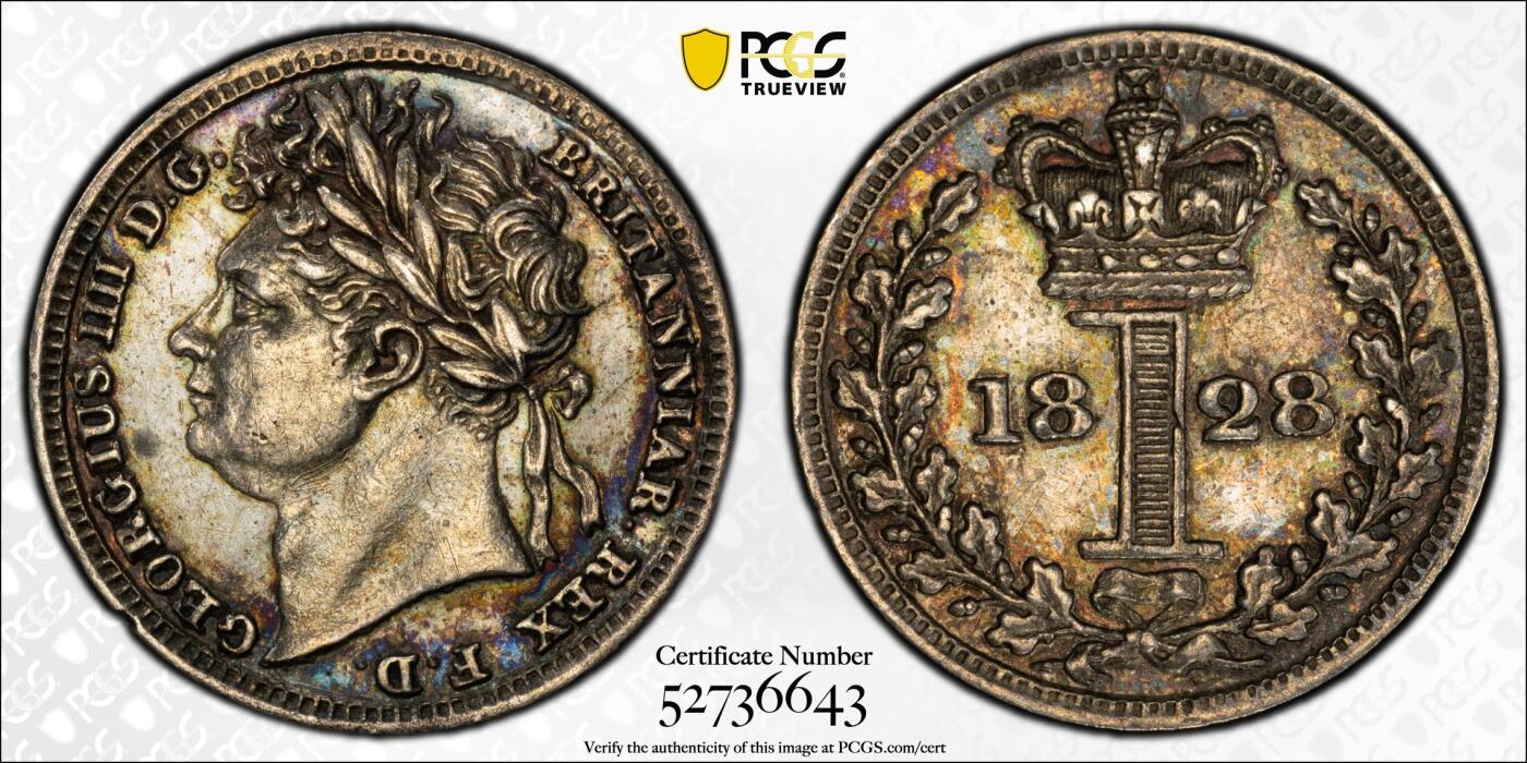 博洋堂世界钱币拍卖第143期（全场包邮） PCGS PL55 英国1828年乔治四世1便士濯足币，五彩包浆