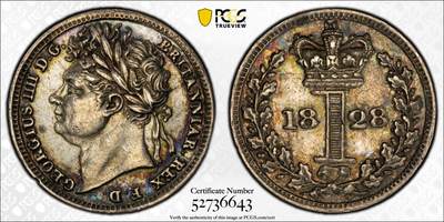 博洋堂世界钱币拍卖第143期（全场包邮） - PCGS PL55 英国1828年乔治四世1便士濯足币，五彩包浆