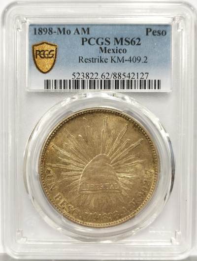 博洋堂世界钱币拍卖第143期（全场包邮） - PCGS MS62 墨西哥1898年MO AM版直边鹰洋后铸版，淡淡黄油包浆