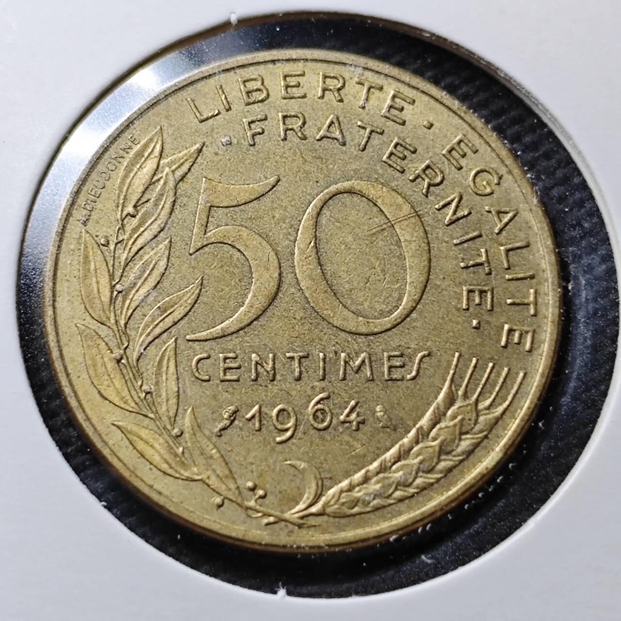 KK钱币收藏小铺 第355场 2月预留时间 周末发货  1964法国50分铜币 不多见纲目品种