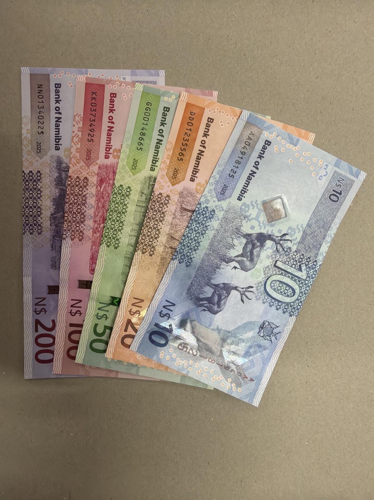 新版2025年纳米比亚10-200元套币（尾一同套币） 尾5