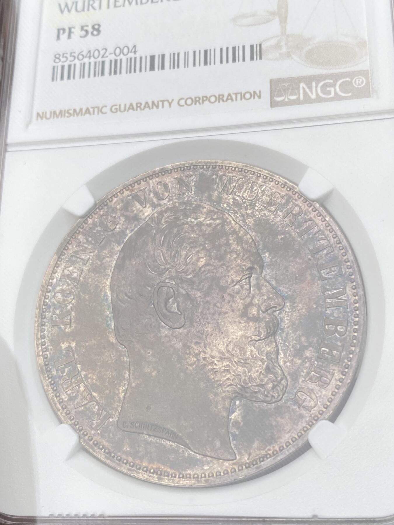 万国钱币拍卖第053期【万国秋季大拍上●周五周六两场连拍】 NGC PF58 1869年德国符腾堡乌尔姆大教堂修复纪念2泰勒 经典名誉品种 德意志精工细作的代表 深五彩包浆 1869发行量仅1800枚左右