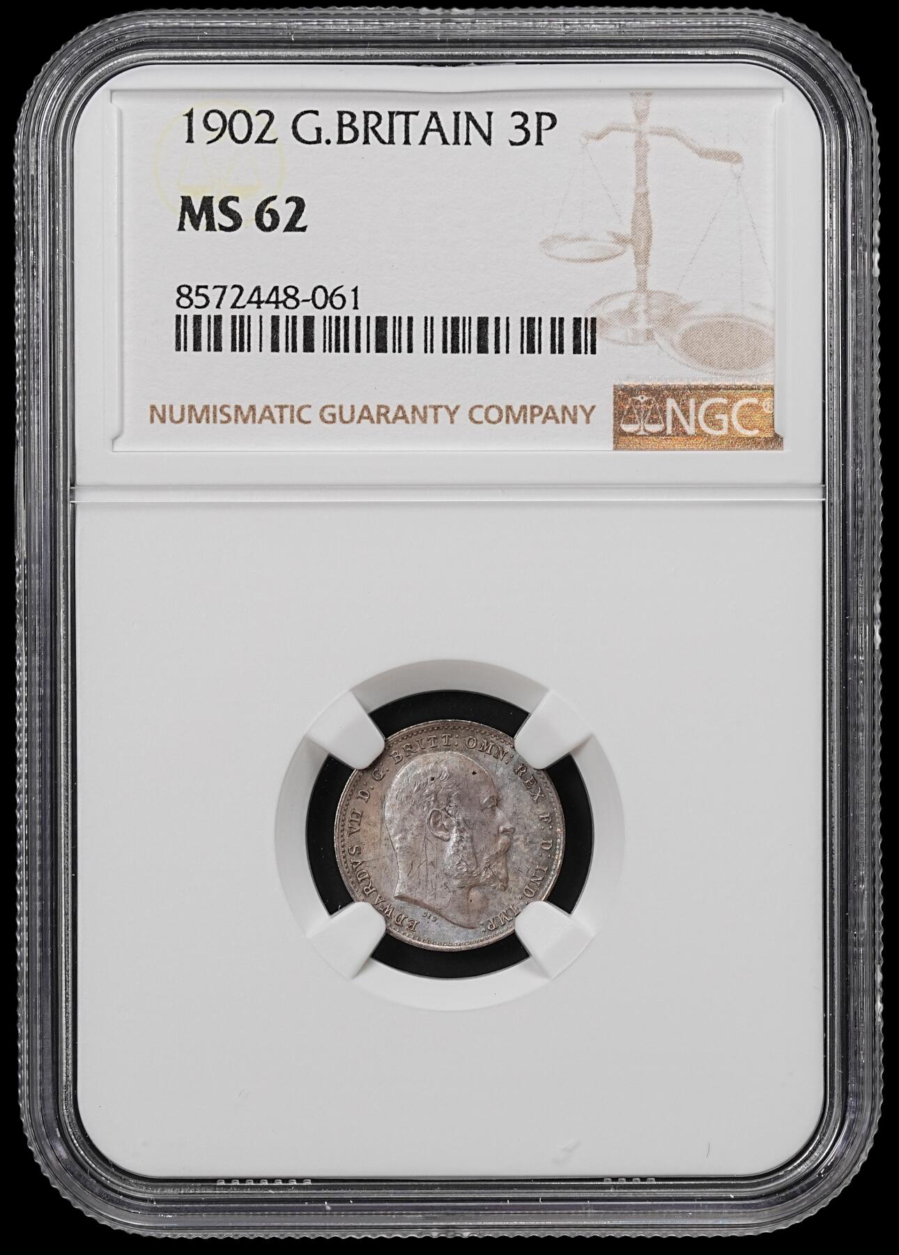 修遠堂世界钱币第八十九期 NGC MS62 1902年英国3便士银币