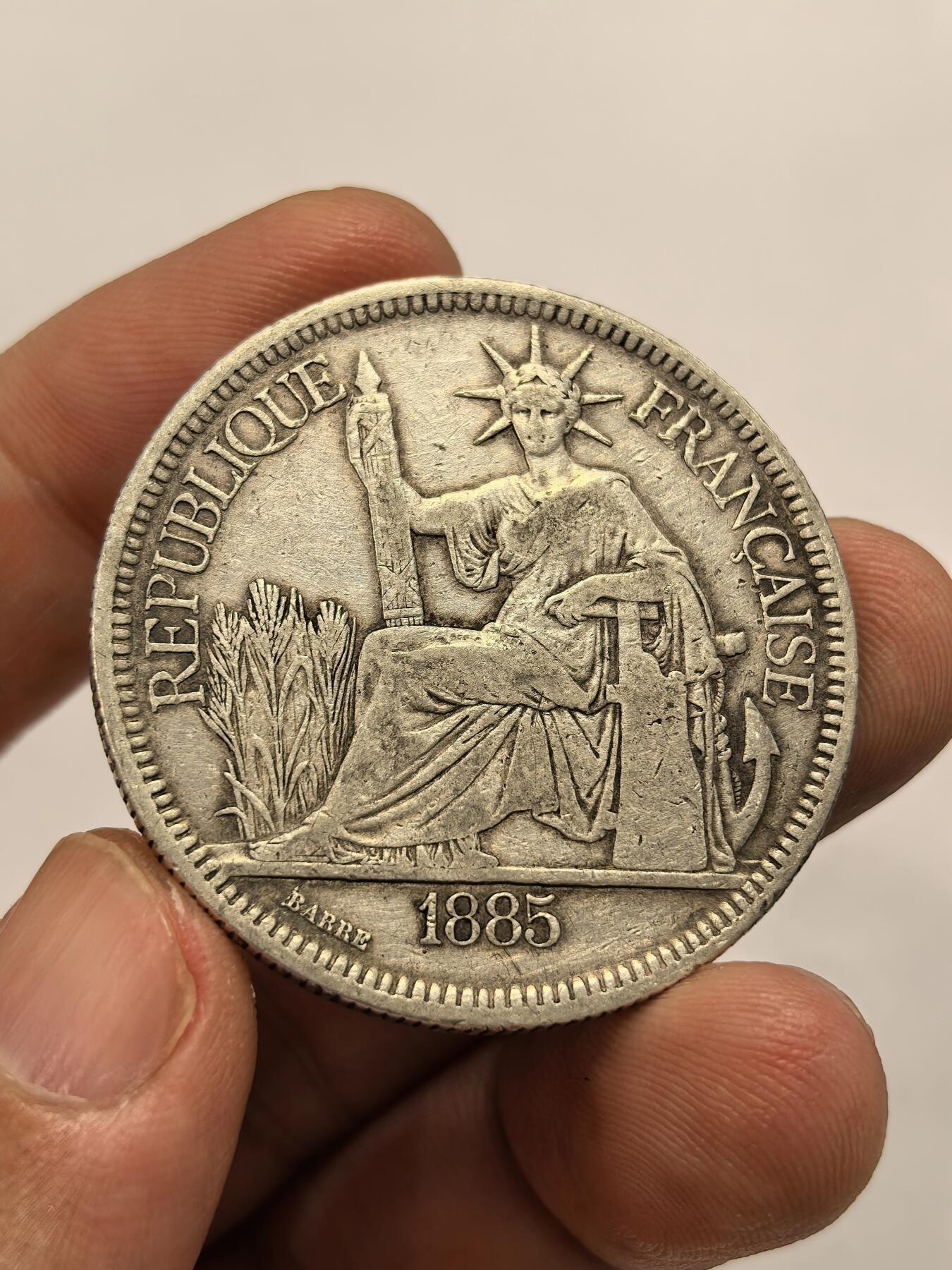 博洋堂世界钱币拍卖第143期（全场包邮） 法属印支1885年坐洋大银币，首年加重