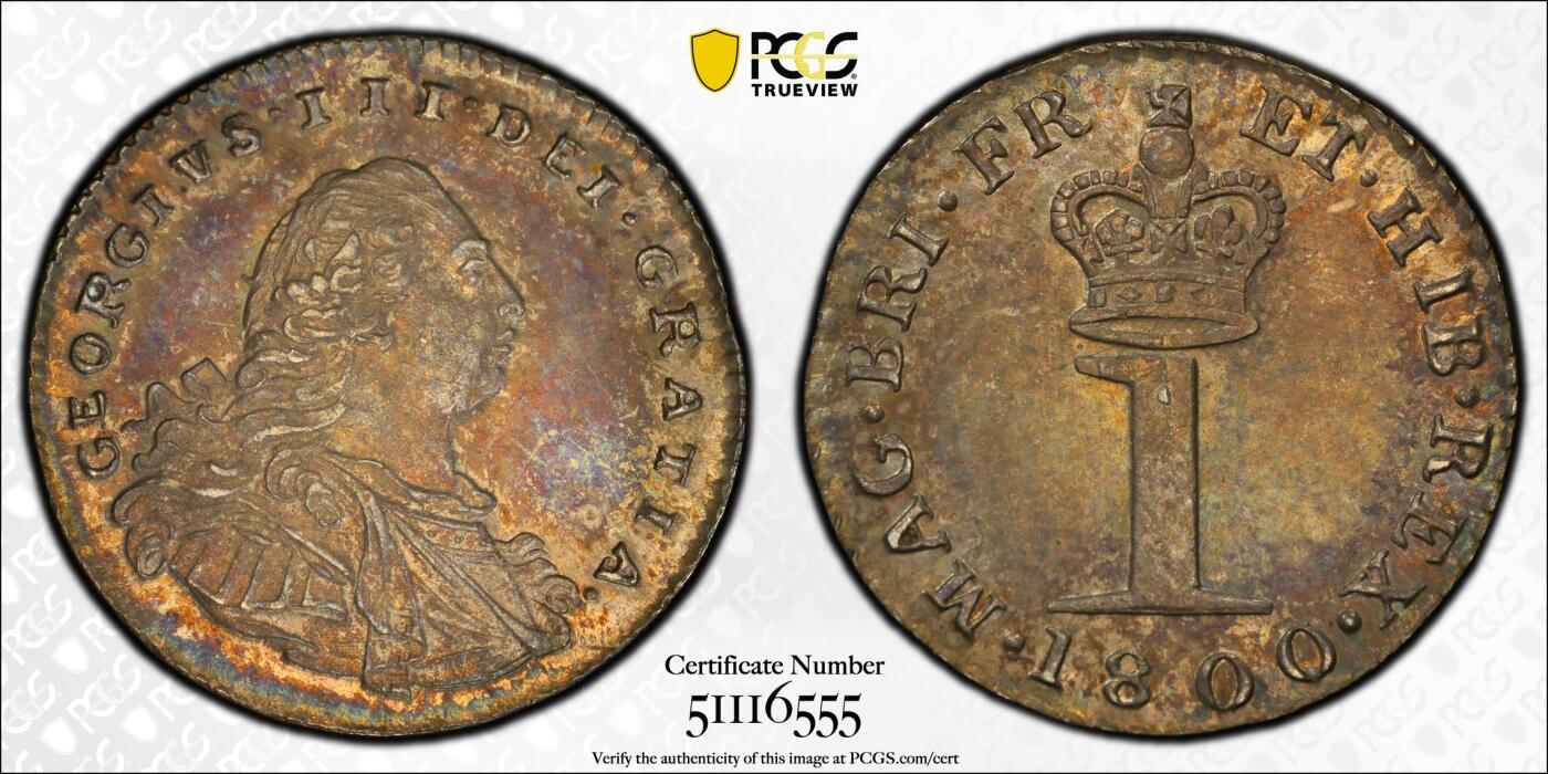 博洋堂世界钱币拍卖第143期（全场包邮） PCGS MS62 英国1800年乔治三世1便士濯足币，醇熟包浆，名家旧藏