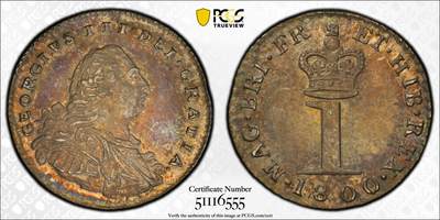 博洋堂世界钱币拍卖第143期（全场包邮） - PCGS MS62 英国1800年乔治三世1便士濯足币，醇熟包浆，名家旧藏