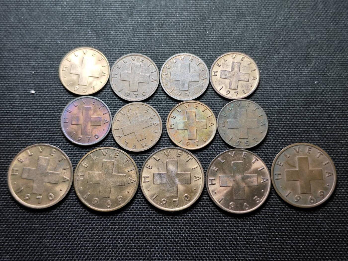 KK钱币收藏小铺 第355场 2月预留时间 周末发货  瑞士铜镍一组13枚