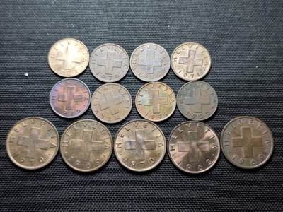 KK钱币收藏小铺 第355场 2月预留时间 周末发货 -  瑞士铜镍一组13枚