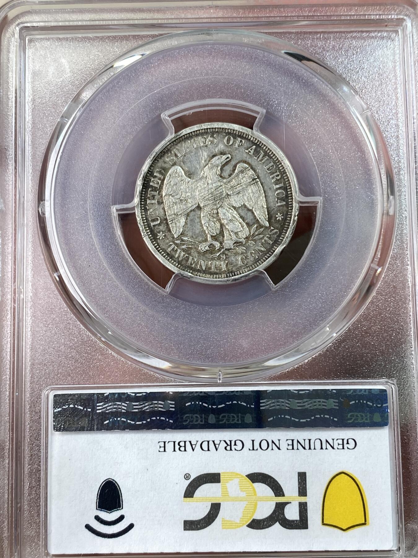 万国钱币拍卖第053期【万国秋季大拍上●周五周六两场连拍】 PCGS AUD 1875年美国女神拿旗20美分银币 
