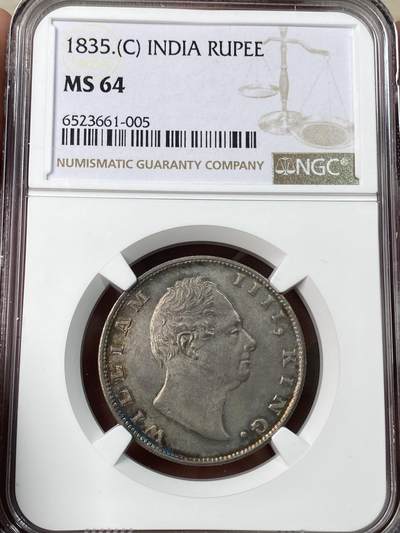 万国钱币拍卖第053期（万国秋季大拍●上） - NGC MS64 1835年英属印度威廉四世1卢比银币 原味玫瑰红彩转光收藏级品质 高分飞涨品种 25年八月HA同分成交价3600美金