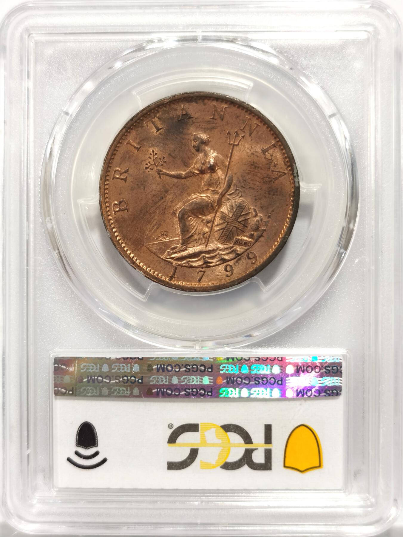 博洋堂世界钱币拍卖第143期（全场包邮） PCGS MS63RB 英国1799年乔治三世1/2便士，名家旧藏，RB极其罕见，原始红铜光保留极佳，仅有2枚更高分