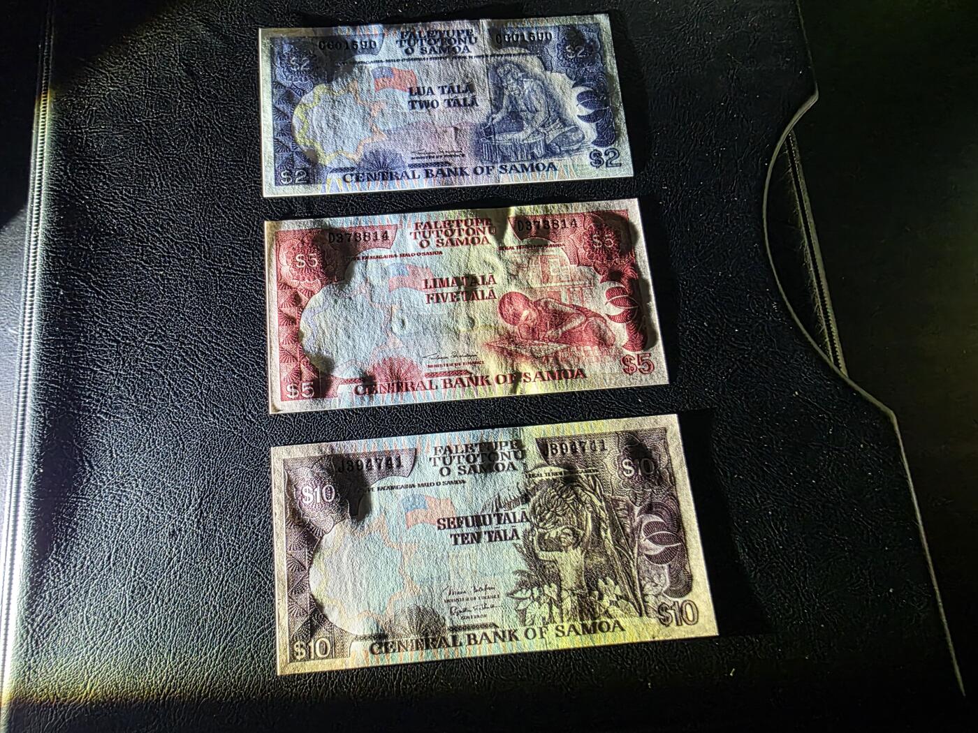 叁拾收藏第32期 西萨摩亚老版本2/5/10塔拉3张小套  UNC