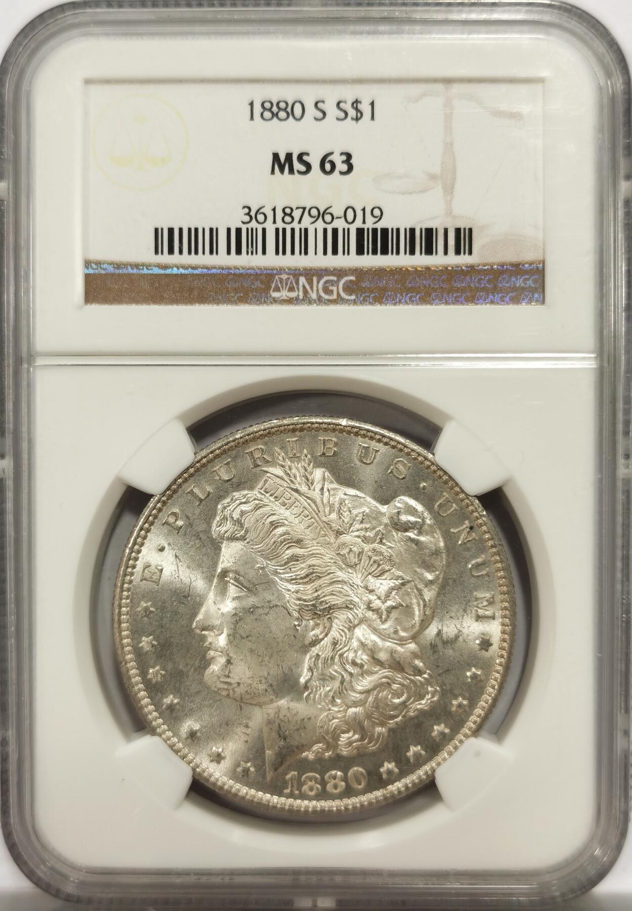 博洋堂世界钱币拍卖第143期（全场包邮） NGC MS63 美国1880年S版摩根大银币