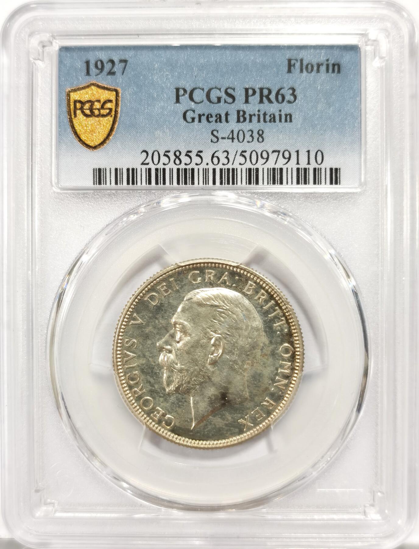 博洋堂世界钱币拍卖第143期（全场包邮） PCGS PR63 英国1927年乔治五世2先令精制银币