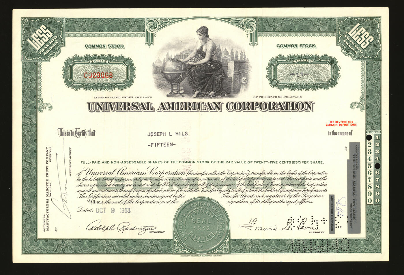 泓盛2025年秋季拍卖会 纸币 美国20世纪30-70年代公司股票共18枚，品种多样，全新，敬请预览