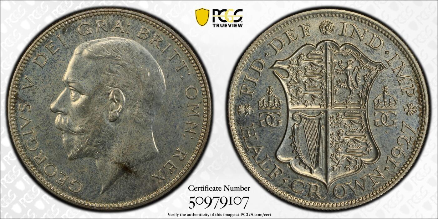 博洋堂世界钱币拍卖第143期（全场包邮） PCGS PR63 英国1927年乔治五世1/2克朗精制银币