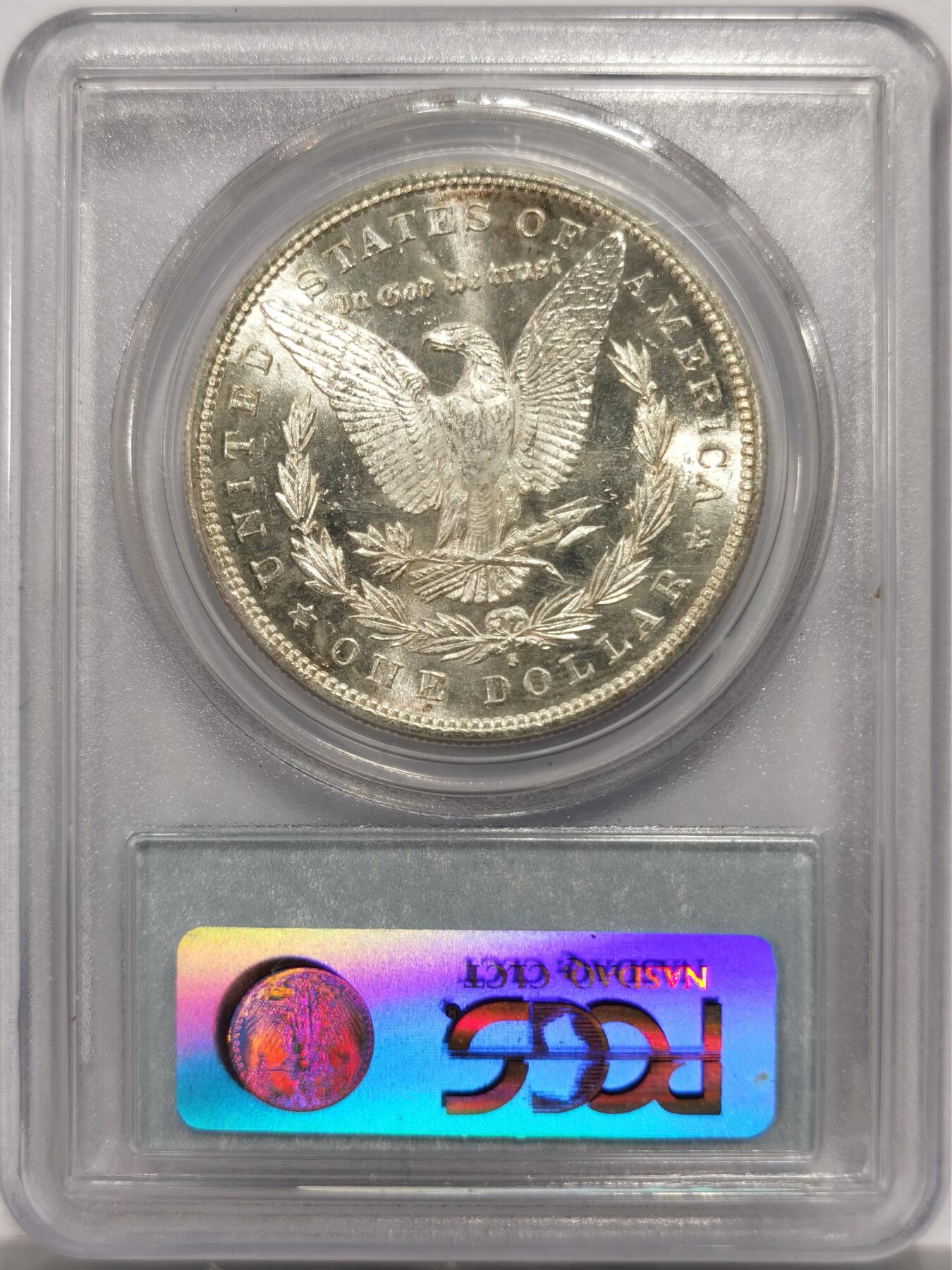 博洋堂世界钱币拍卖第143期（全场包邮） PCGS MS63 美国1881年摩根银币S厂 人像面红褐色满彩，底板镜面效果明显，背面车轮光，带镜面效果，疑似卷首币