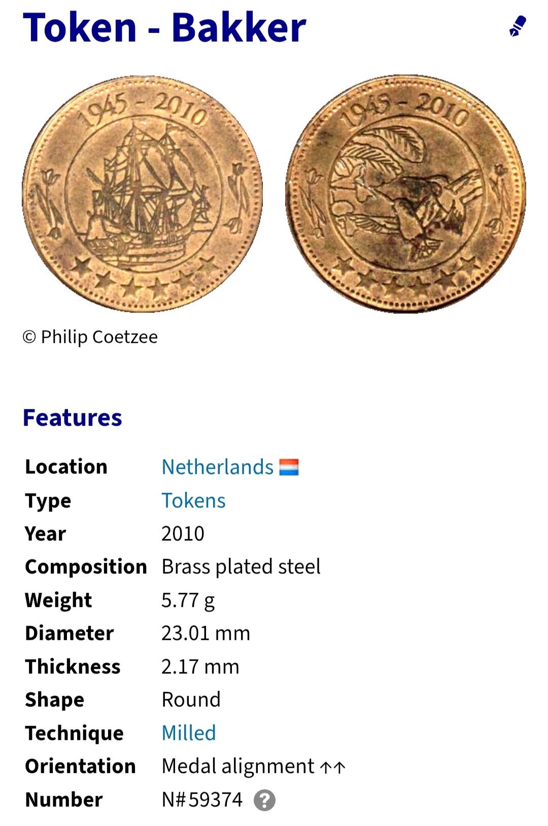 2025年第一百一十一场(总第一百三十七场）外国好品散币(免佣金) 荷兰🇳🇱2010年代币(荷兰园艺公司Bakker - Holland为庆祝公司成立65周年而发行的促销代币。持有该代币的用户在购买鲜花时有机会赢得65000欧元的奖金。)