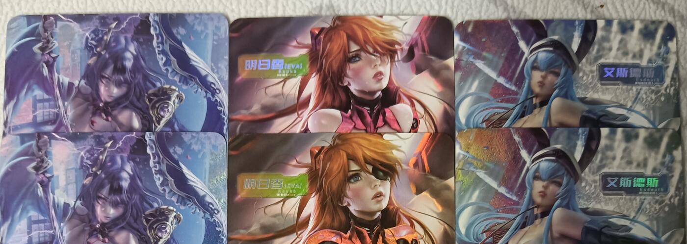 花开卡拍第43期（10月19号周日截拍，品控勿拍!!!拍品不寄存，运费5元，自制卡难免瑕疵，可能存在轻微撞角爆边等出厂瑕疵，品控介意勿拍！） 雷电将军明日香艾斯德斯 艺术对卡 彩闪6张