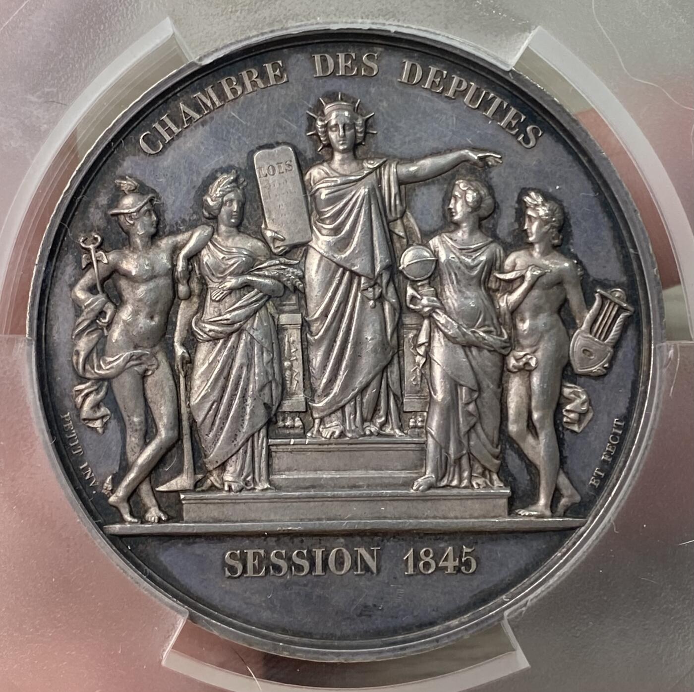 万国钱币拍卖第053期【万国秋季大拍上●周五周六两场连拍】 PCGS SP63 1845年法国路易·菲利普一世纪念众议院议会大银章 欧洲古典高浮雕大银章 罕见品种 52.5MM 71.28G大规格 PC唯一冠军
