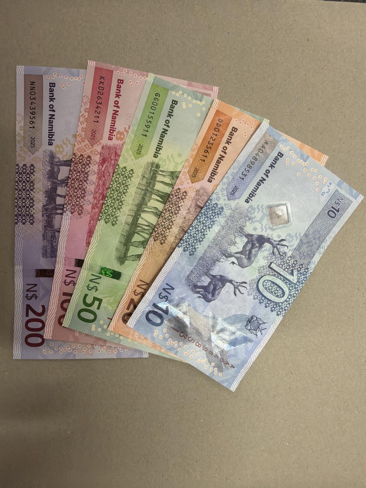 新版2025年纳米比亚10-200元套币（尾一同套币） 尾1