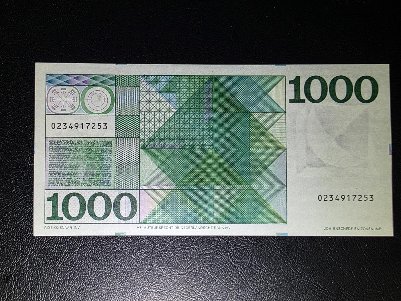 叁拾收藏第32期 荷兰1972年1000盾（斯宾诺莎）  UNC（有潮斑）