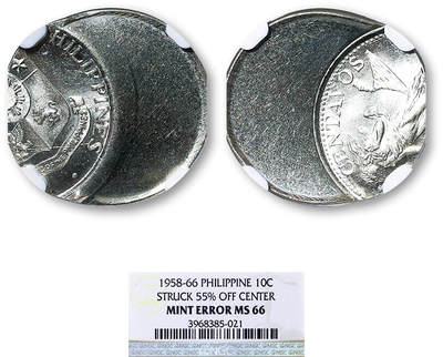 德泉缘2025年北京秋季拍卖会 - 1958-66菲律宾硬币一枚 NGC MS66 3968385-021 Mint Error