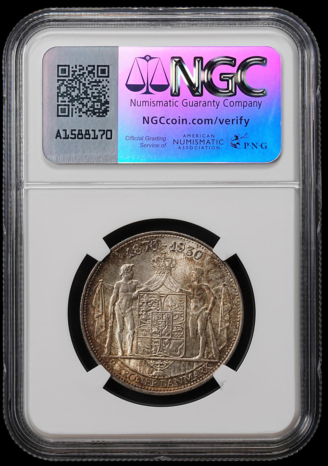 修遠堂世界钱币第八十九期 NGC MS65 1930年丹麦国王60大寿纪念2克朗银币