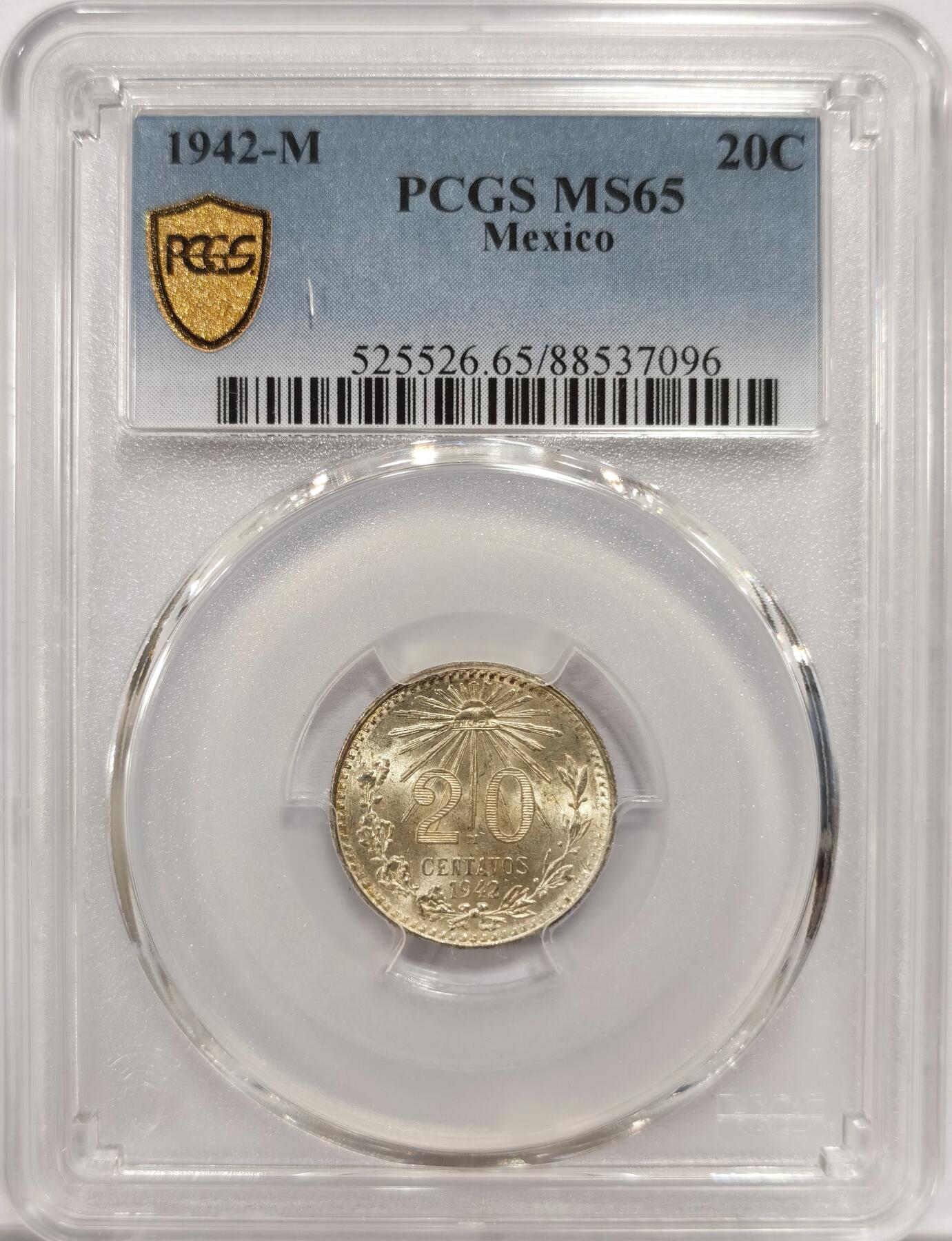 博洋堂世界钱币拍卖第143期（全场包邮） PCGS MS65 墨西哥1942年鹰洋20分银币