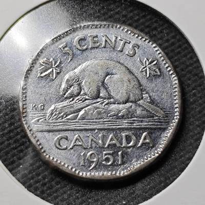 KK钱币收藏小铺 第355场 2月预留时间 周末发货 -  1951加拿大5分 乔六