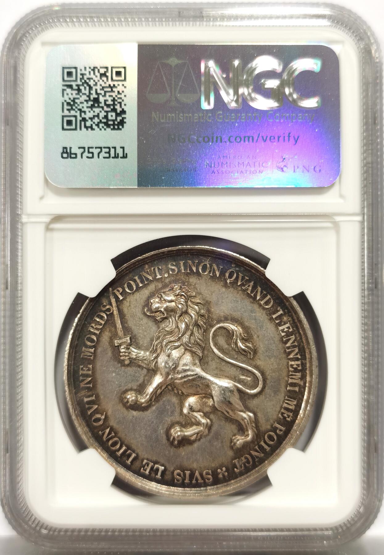 博洋堂世界钱币拍卖第143期（全场包邮） NGC MS62 法国城市建筑肖像女神大银章，1870年左右蜜蜂标，40mm尺寸震撼！
