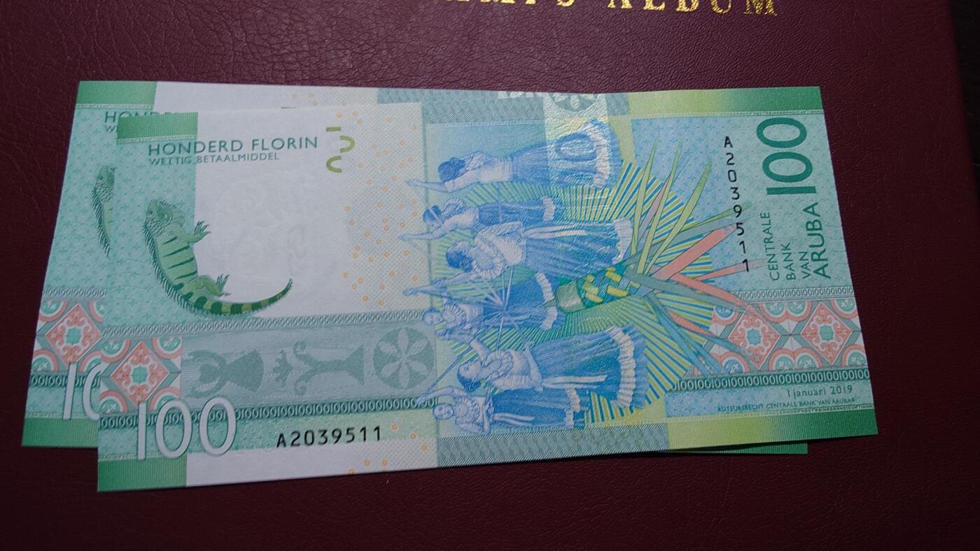 世界钱币～微拍第209期暨2025年第49期  新货（卖剩）专场 2019年阿鲁巴100元 全新绝品无 47尾号511
