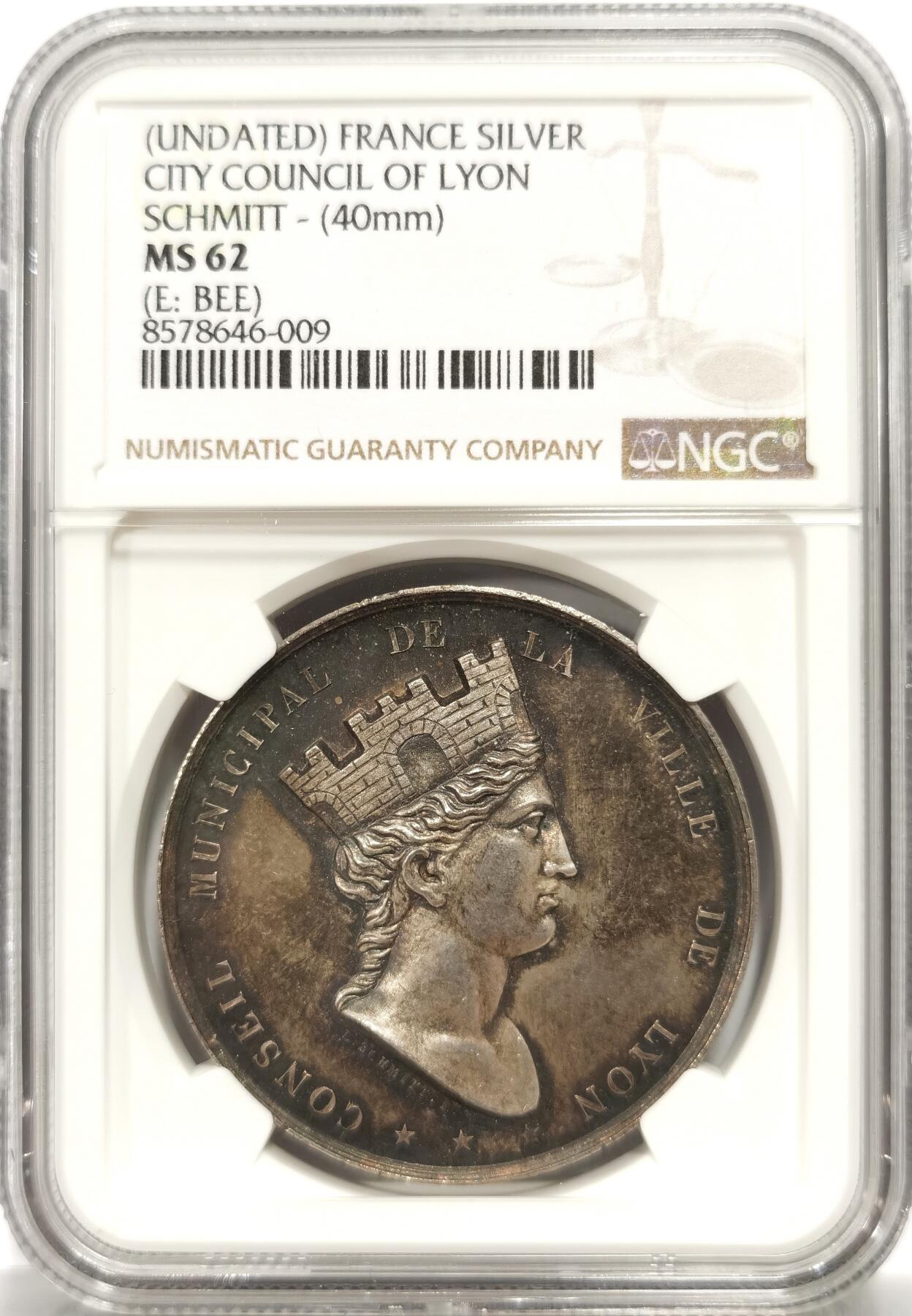 博洋堂世界钱币拍卖第143期（全场包邮） NGC MS62 法国城市建筑肖像女神大银章，1870年左右蜜蜂标，40mm尺寸震撼！