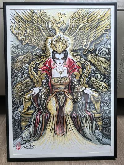 白泽拍卖卡牌手绘专场第26期（霜降天寒蝉噤语，风高夜冷桂留香） 2025 张建东手绘画 武曌 已装裱 27cm*39cm