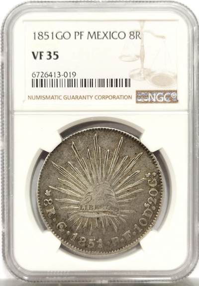 博洋堂世界钱币拍卖第143期（全场包邮） - NGC VF35 墨西哥1851年GO PF版鹰洋8R，瓜纳华托造币厂早期