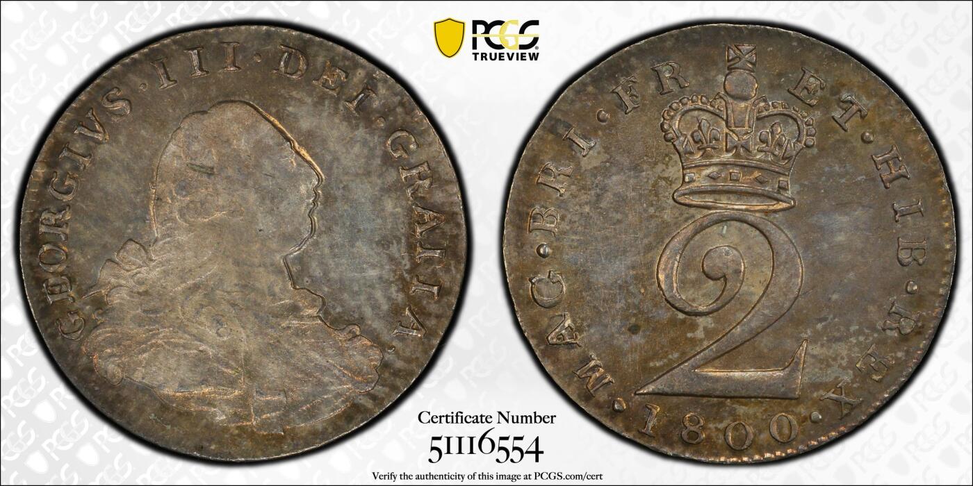 博洋堂世界钱币拍卖第143期（全场包邮） PCGS MS63 英国1800年乔治三世2便士濯足币，原盒丝绒包浆，名家旧藏，冠军分！
