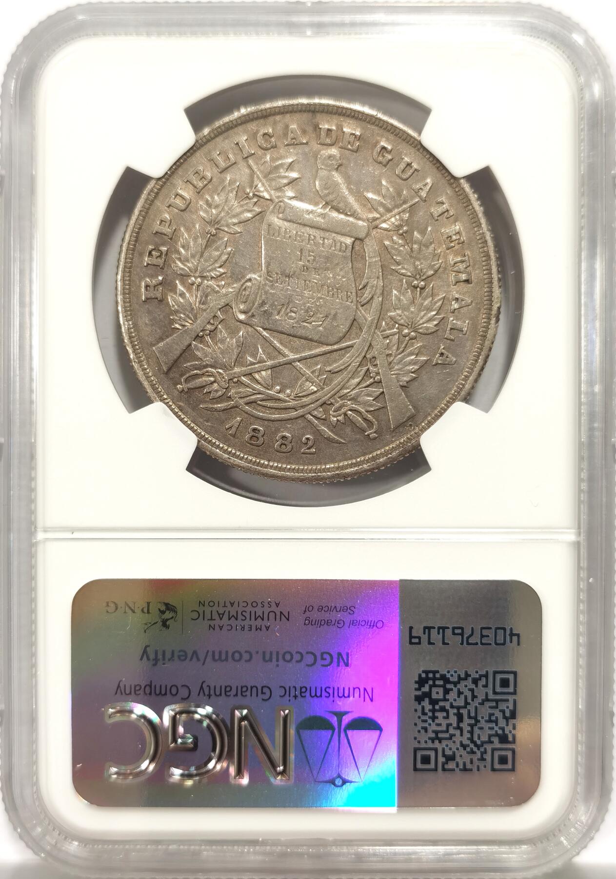 博洋堂世界钱币拍卖第143期（全场包邮） NGC XF 危地马拉1882年独立女神1比索大银币 绝对少见的南美洲女神币 流通美品无伤