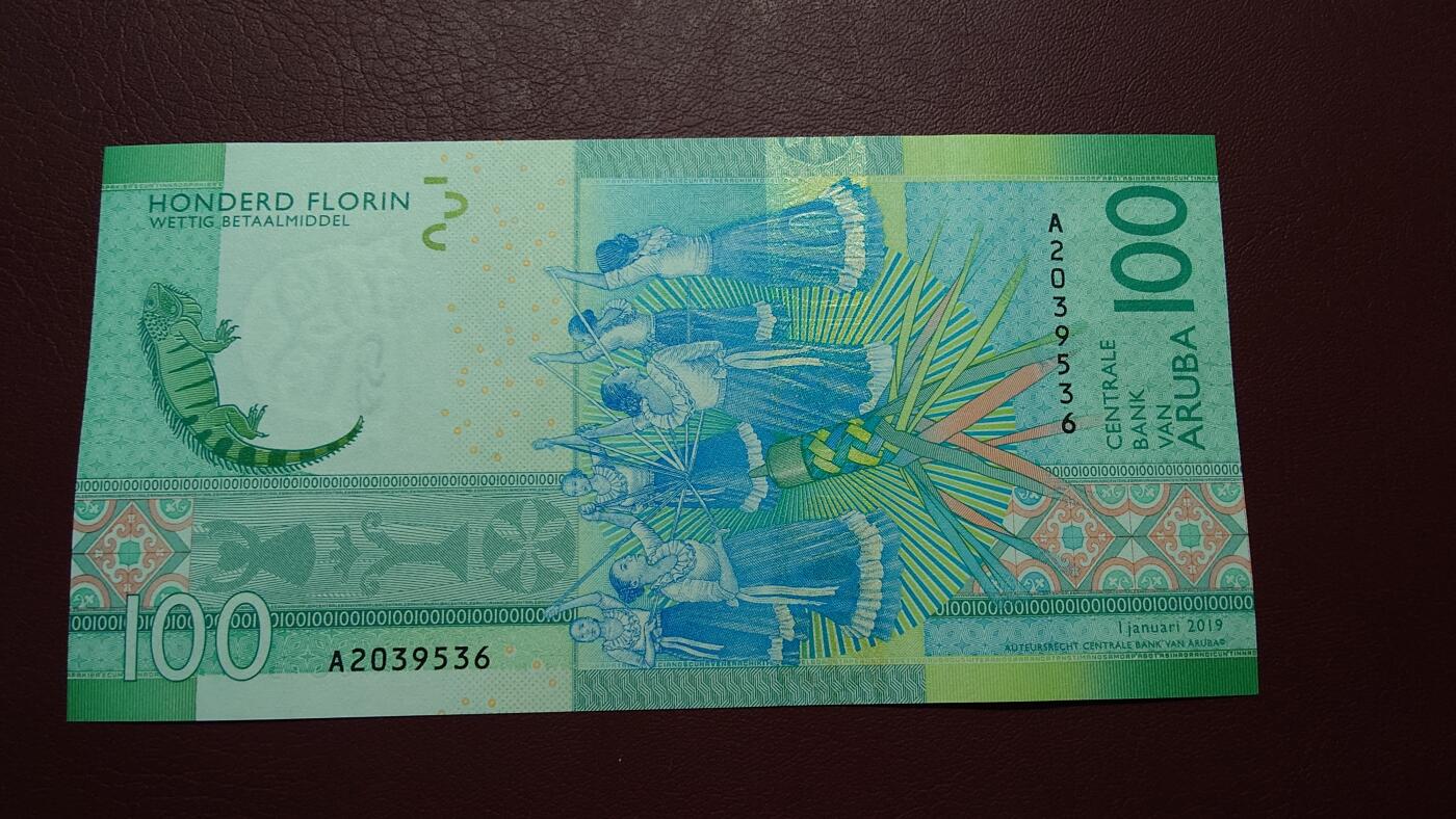 世界钱币～微拍第209期暨2025年第49期  新货（卖剩）专场 2019年阿鲁巴100元 全新绝品无 47尾号536