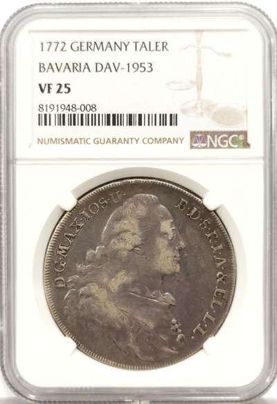 博洋堂世界钱币拍卖第143期（全场包邮） - NGC VF25 德国巴伐利亚1772年圣母抱婴泰勒大银币