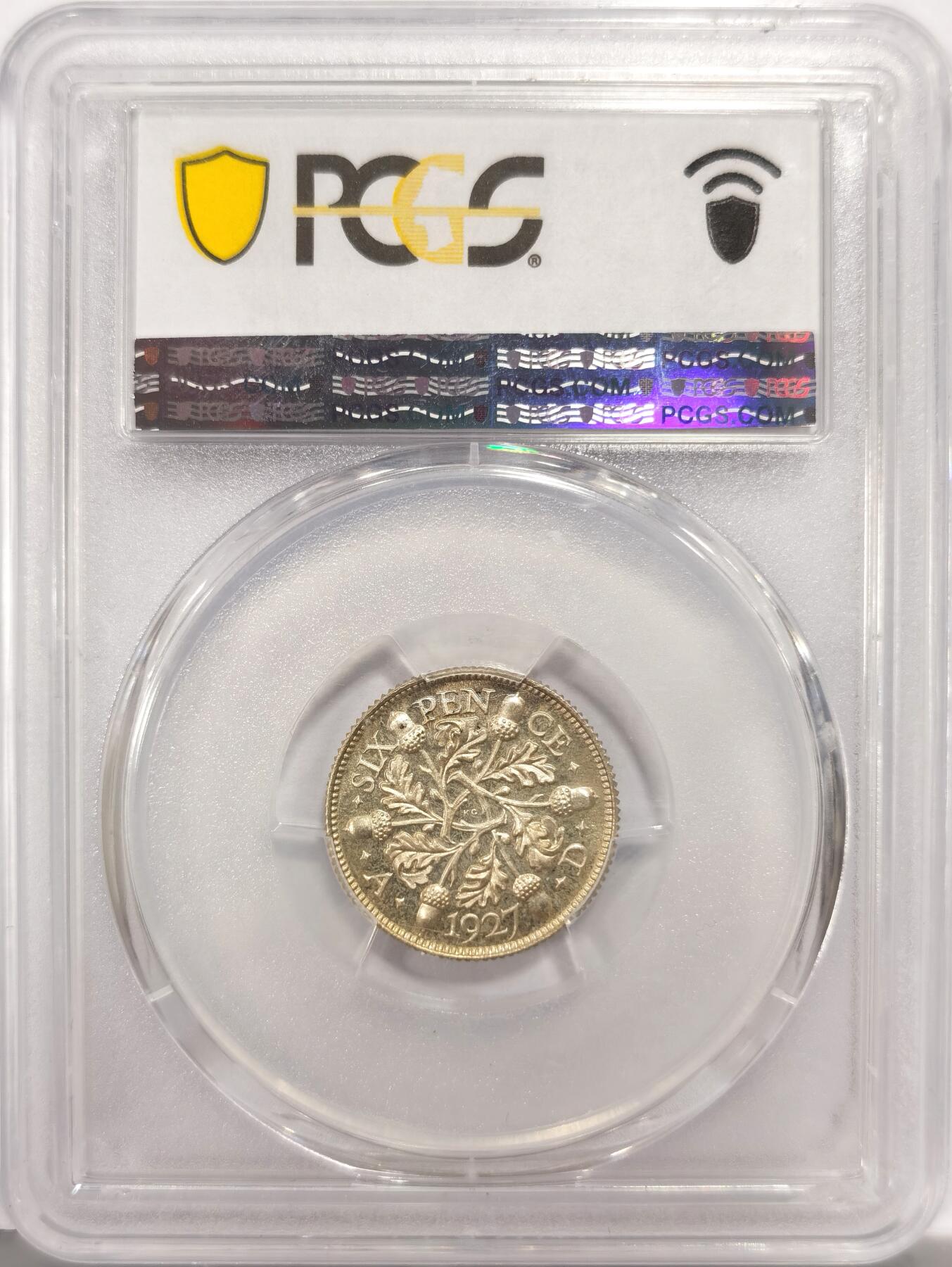 博洋堂世界钱币拍卖第143期（全场包邮） PCGS PR65 英国1927年乔治五世6便士精制银币