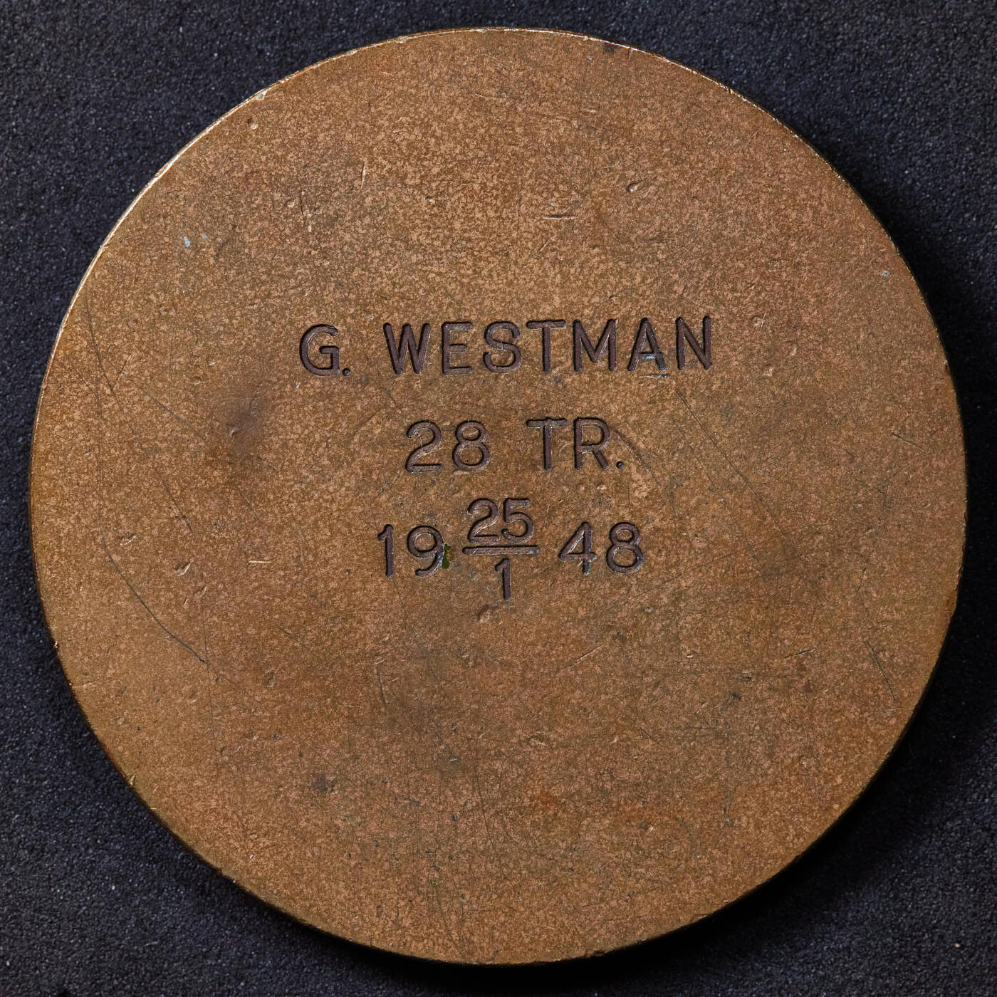 【俄甄集藏】2025年(044)11-12星期三晚 19:30 全场包邮 瑞典1948年古斯塔夫五世头像丹德吕德市射击节优胜铜质奖章，授予G·韦斯特曼，直径：54mm，重量：71.32克