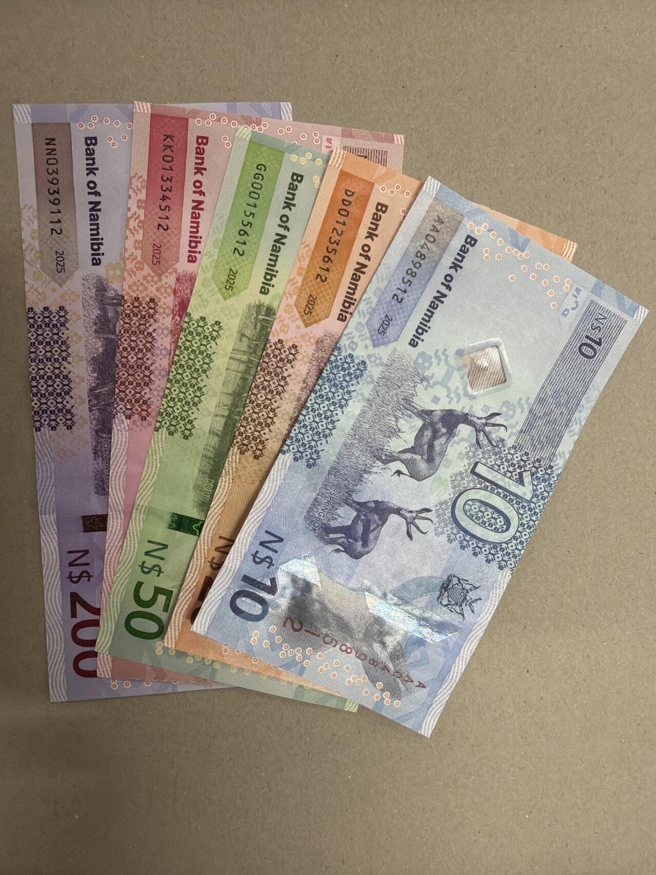 新版2025年纳米比亚10-200元套币（尾一同套币） 尾2